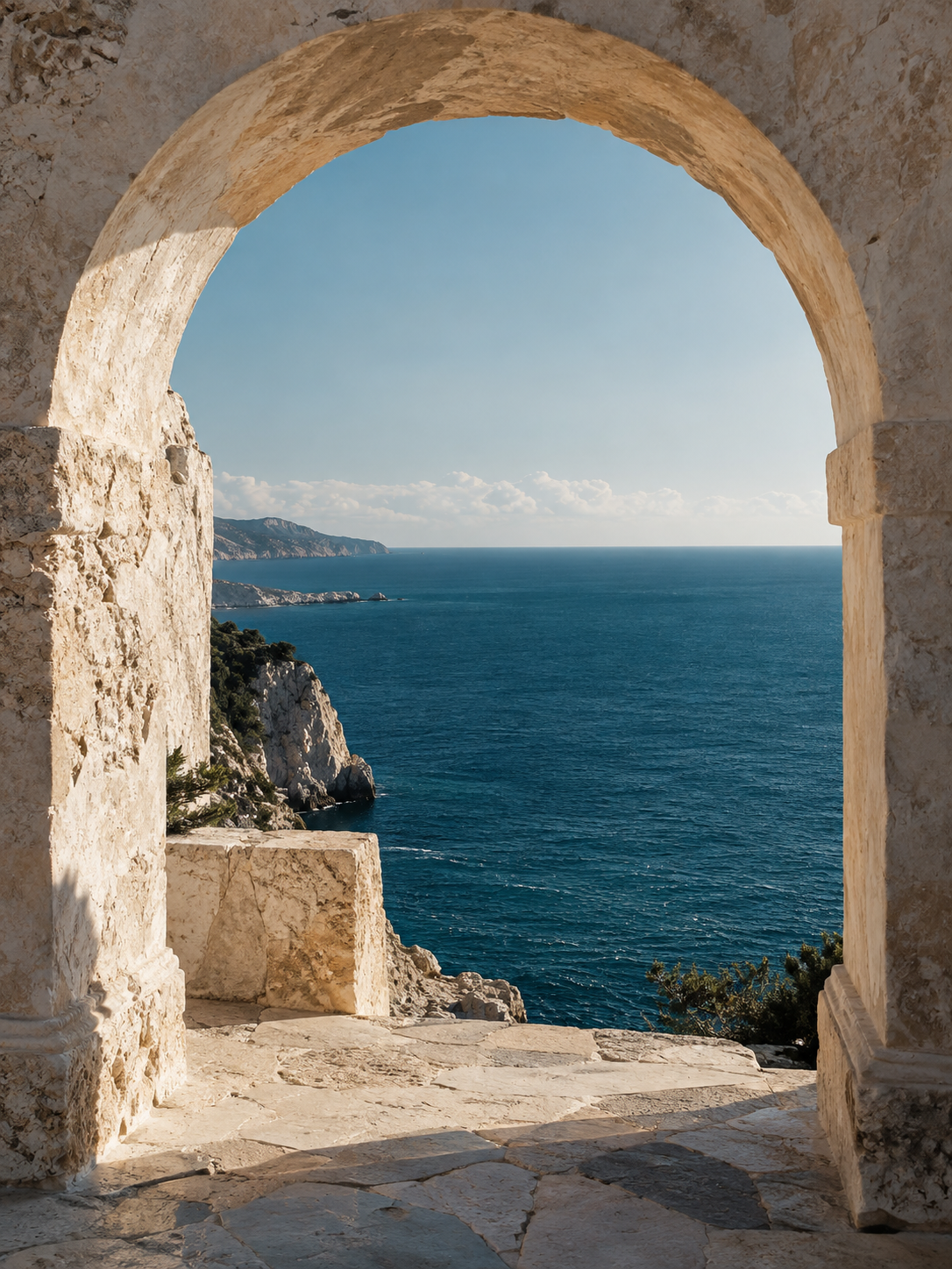 Un arco di pietra aperto verso il mare, immagine evocativa di uno spazio di ascolto